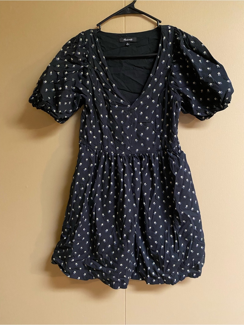 Madewell Black Puff-Sleeve Floral Mini Dress
